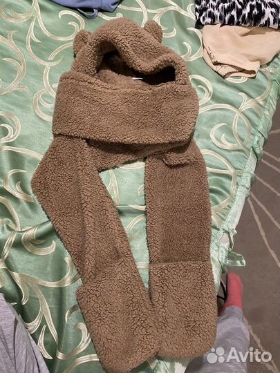 Шапка шарф варежки мишка с ушками 3в1