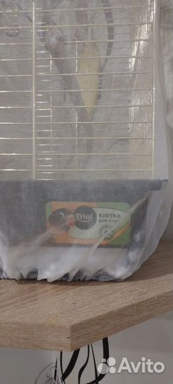 Волнистый попугай с клеткой