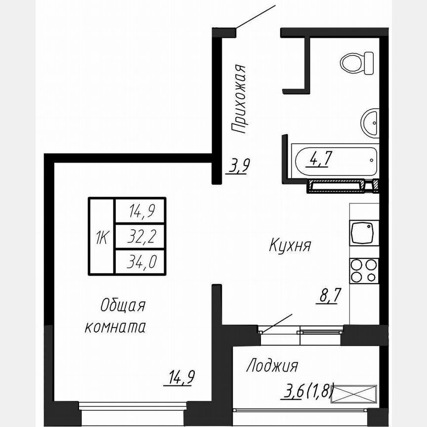 1-к. квартира, 34 м², 13/17 эт.