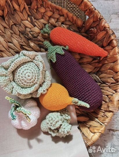 Мягкие вязаные игрушки Овощи и фрукты