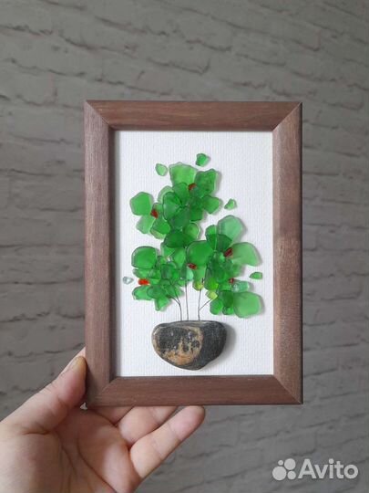 Картина-панно из морского стекла,гальки