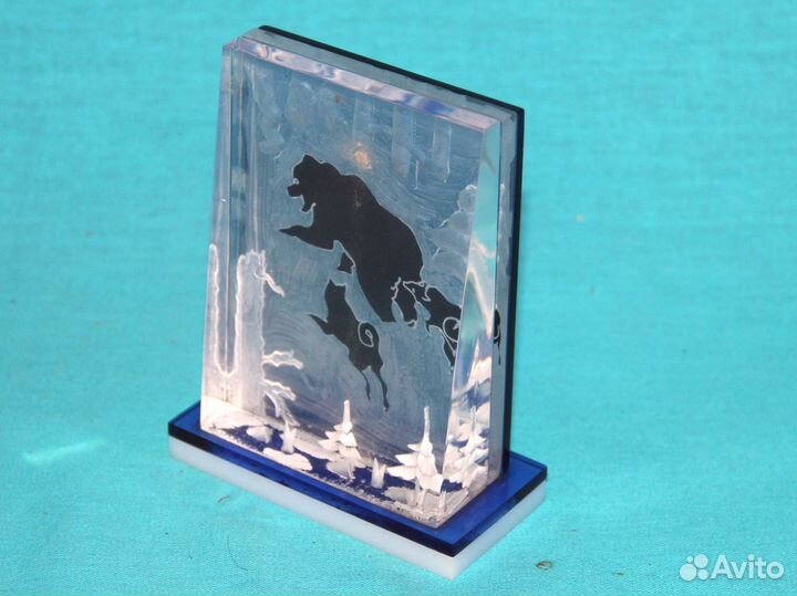 Сувенир оргстекло СССР / охота медведь собаки