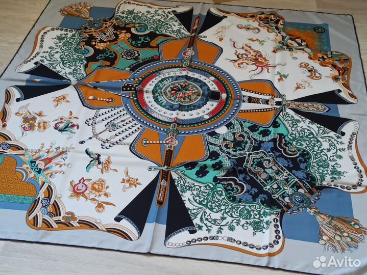 Платок Шаль Hermes Шелк Ручной край