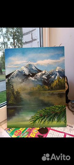Картина маслом горы Озеро