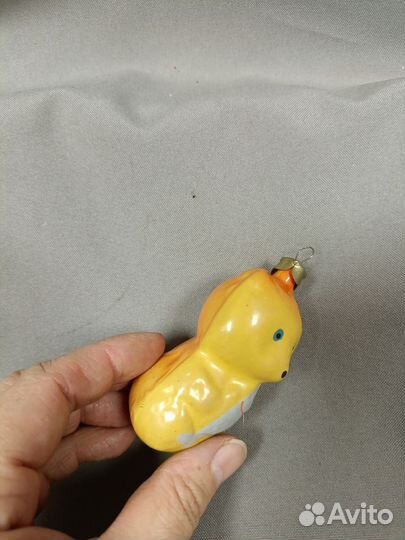 Ёлочная игрушка СССР Медведь с рыбой стекло