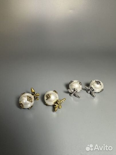 Серьги пчелки пусеты с жемчугом эстетика Dior