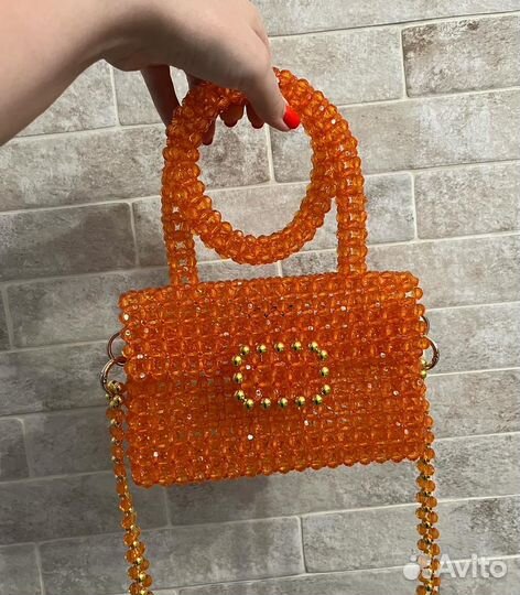 Cумка из бусин оранжевая