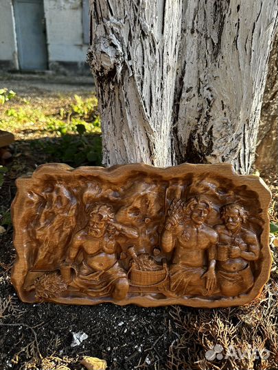 Резное панно из дерева для бани