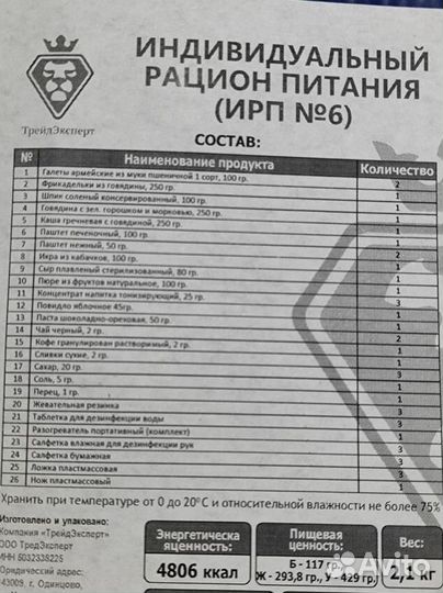 Ирп сухпай сухой паек мчс