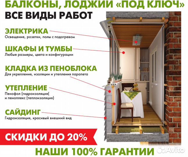 Балкон / лоджия под ключ / Утепление и отделка