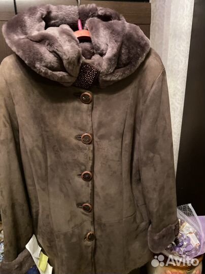 Дубленка натуральная женская 50 52 с капюшоном