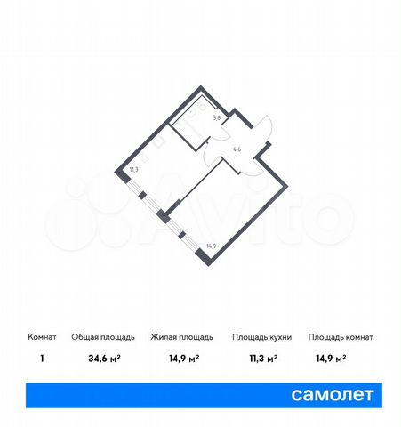 1-к. квартира, 34,6 м², 12/12 эт.