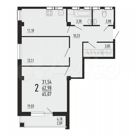 2-к. квартира, 65,1 м², 14/16 эт.