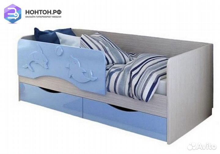 Детская кровать Алиса голубой металлик /дуб белфор