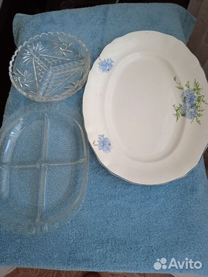 Большое блюдо, хрустальная менажница и другое