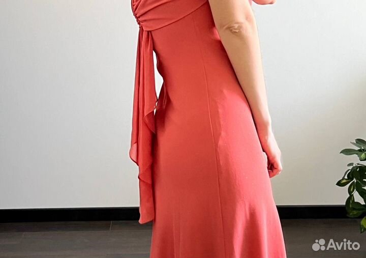 Вечернее платье с блестками макси 42 персиковое