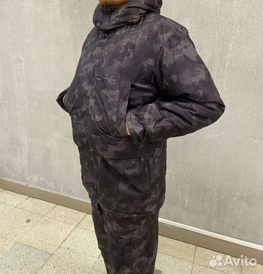 Зимний костюм для охоты и рыбалки чёрный камуфляж