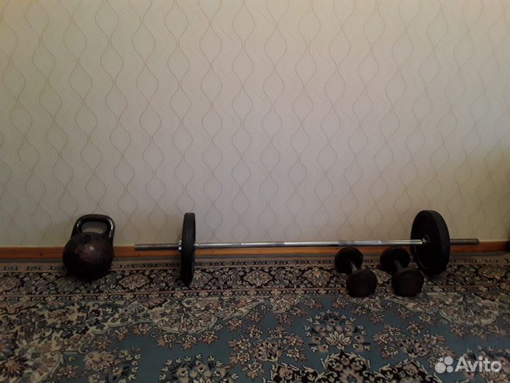 Штанга с блинами и гиря 24 кг