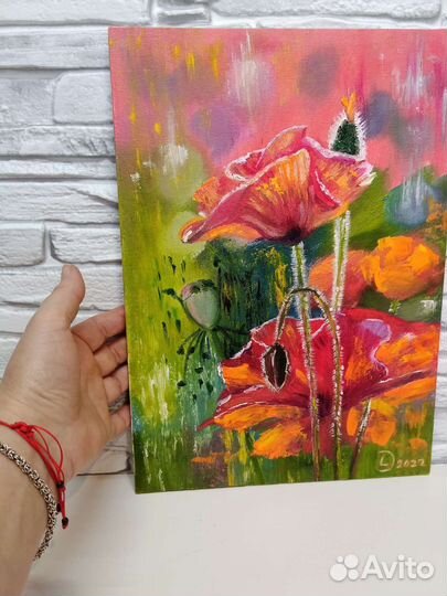 Маки красные картина маслом 25 х 35 см