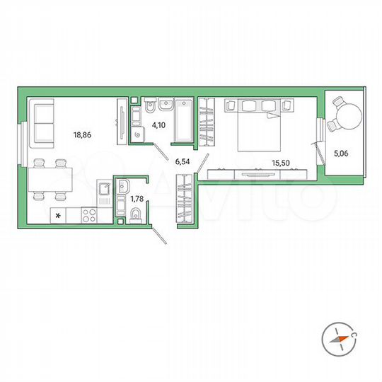 1-к. квартира, 49,3 м², 5/9 эт.