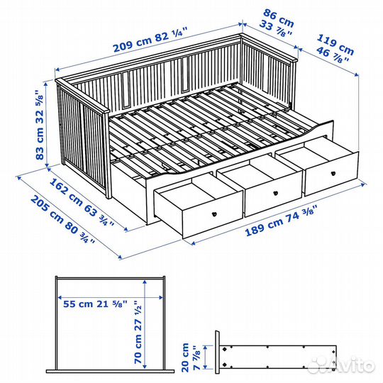 Кушетка - IKEA hemnes, 80x200 см