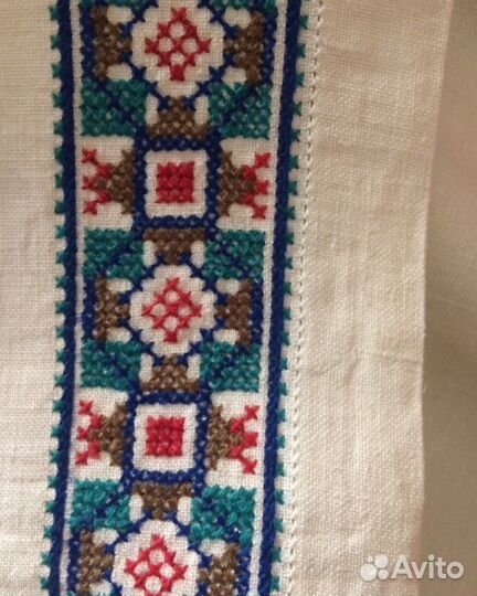 Лен тонкий с вышивкой на рубаху,старинный а