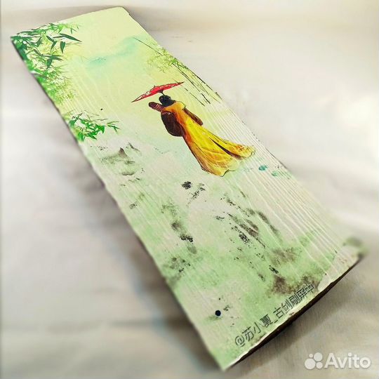 Японская картина. Путник. Картина на дереве