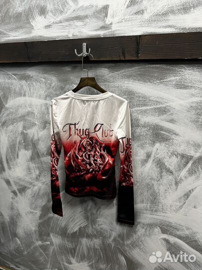 Лонгслив Thug Club White-RED Classic Logo Оригинал