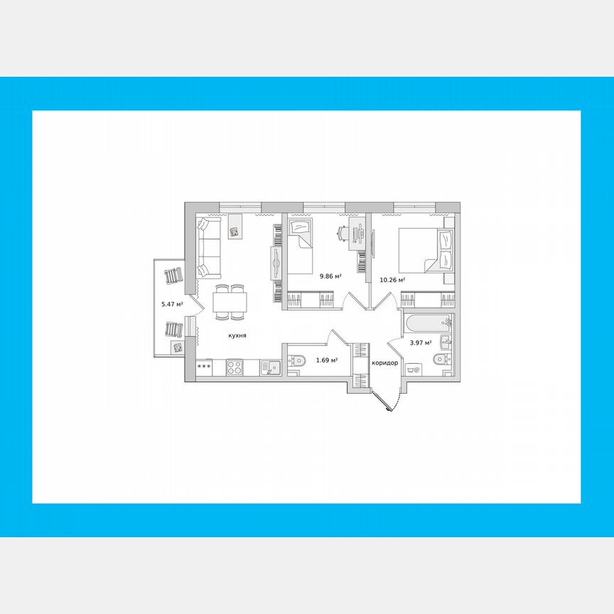 2-к. квартира, 52,4 м², 13/21 эт.