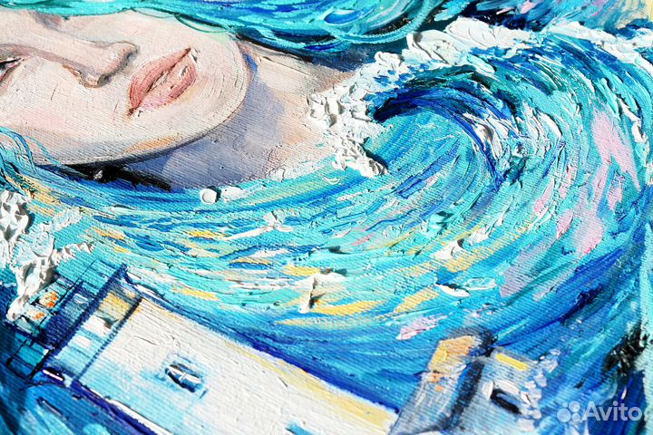 Картина маслом на холсте девушка море