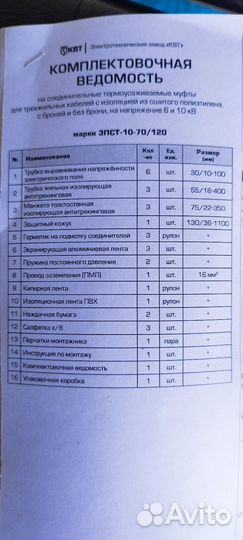 Кабельная муфта квт 3пст-10-70/120