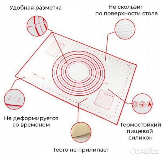 Силиконовый коврик для теста и выпечки
