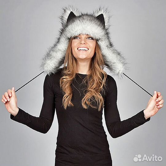 Шапка с ушками Волкошапка Зверошапка-ушанка Хаски