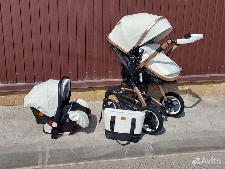 Коляска 3в1 Новый стиль с сумкой (Кожа )