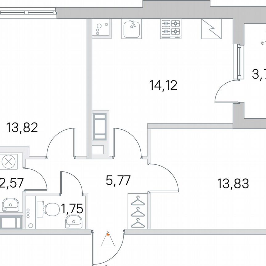 2-к. квартира, 53,7 м², 3/5 эт.