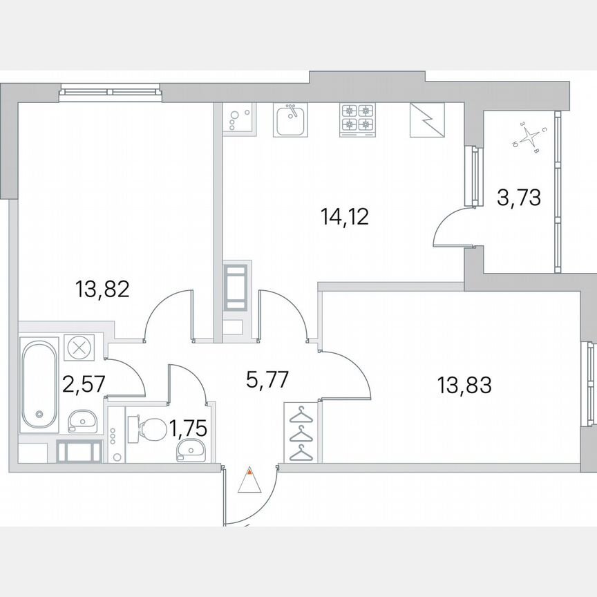 2-к. квартира, 53,7 м², 3/5 эт.