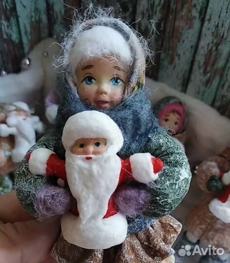Ватные игрушки Девочка с Дедом Морозом