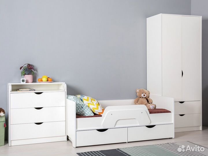 Детская кровать с ящиками белая, Уна 80х180 см