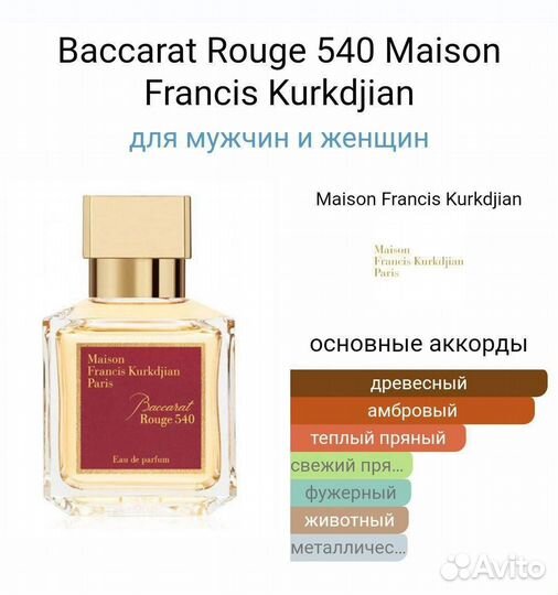 Духи baccarat rouge 540 70ml. Женские парфюм