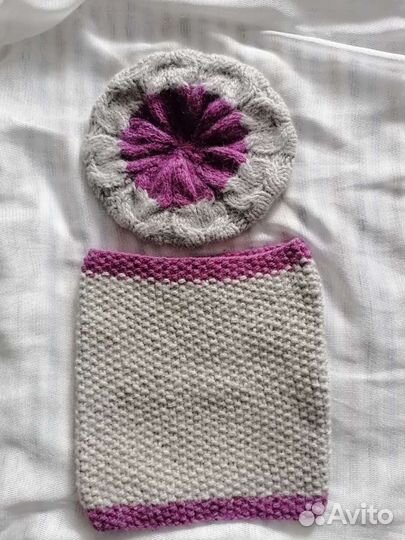 Берет и снуд ручной работы, б/у