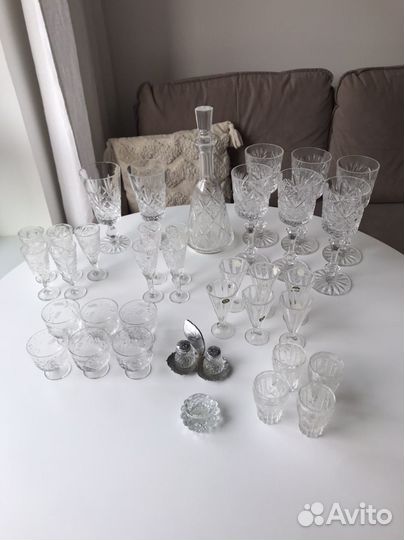 Хрустальные фужеры бокалы стопки рюмки графин СССР
