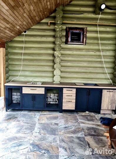 Кухня из дерева в стиле лофт