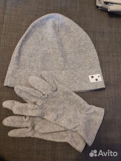 Шапка флисовая с перчатками однослойная, 52см