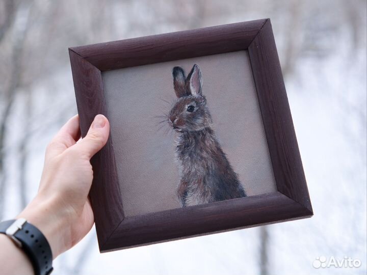 Картина маслом на холсте лиса, заяц