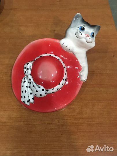 Настенная ваза-котик в шляпке Конаково,авторская р