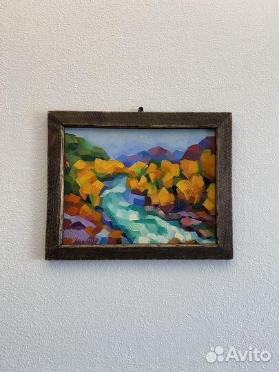 Осенний пейзаж картина маслом в раме 24х30 см