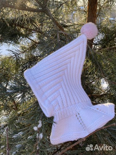 Шапочка зимняя эльф шлем с помпоном