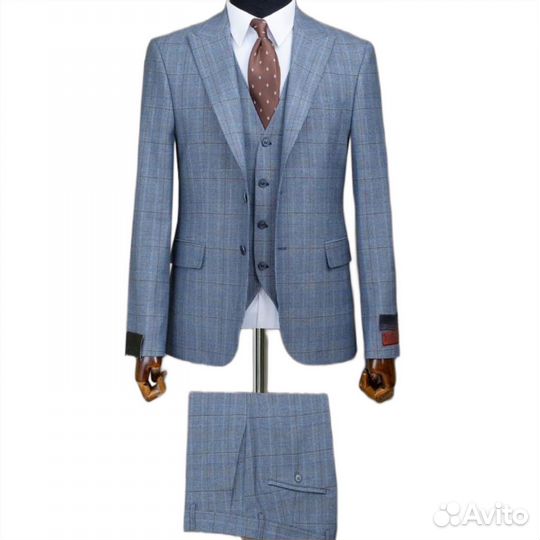 Мужской костюм серо голубой premium