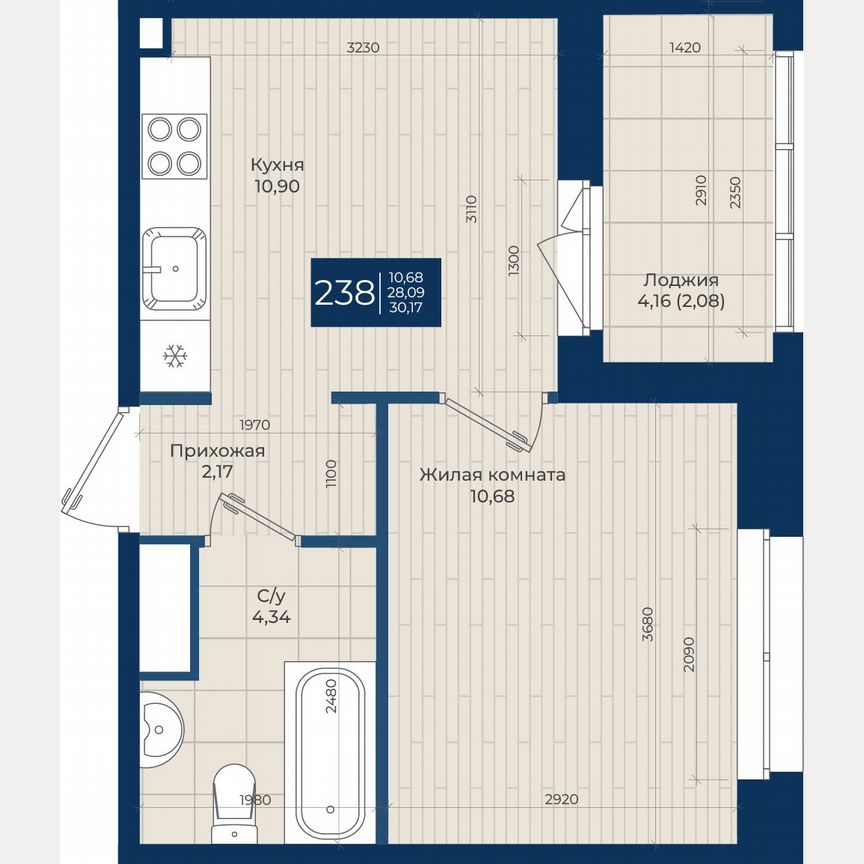 1-к. квартира, 30,2 м², 10/12 эт.