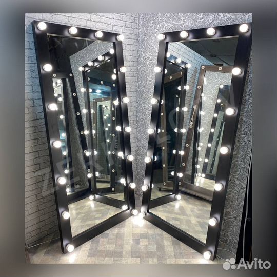 Зеркало с лампами Черное 180*80